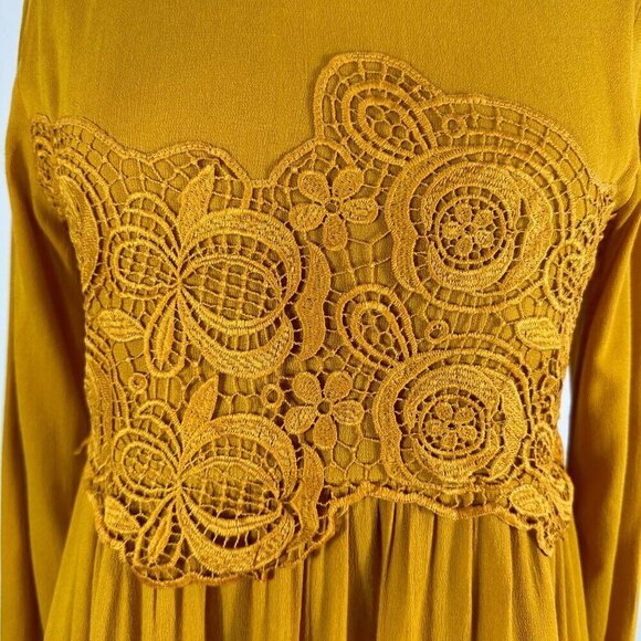 NWT Anthropologie Maeve Mustard Yellow Lace Detail Long Sleeve Dress - Picture 4 of 13